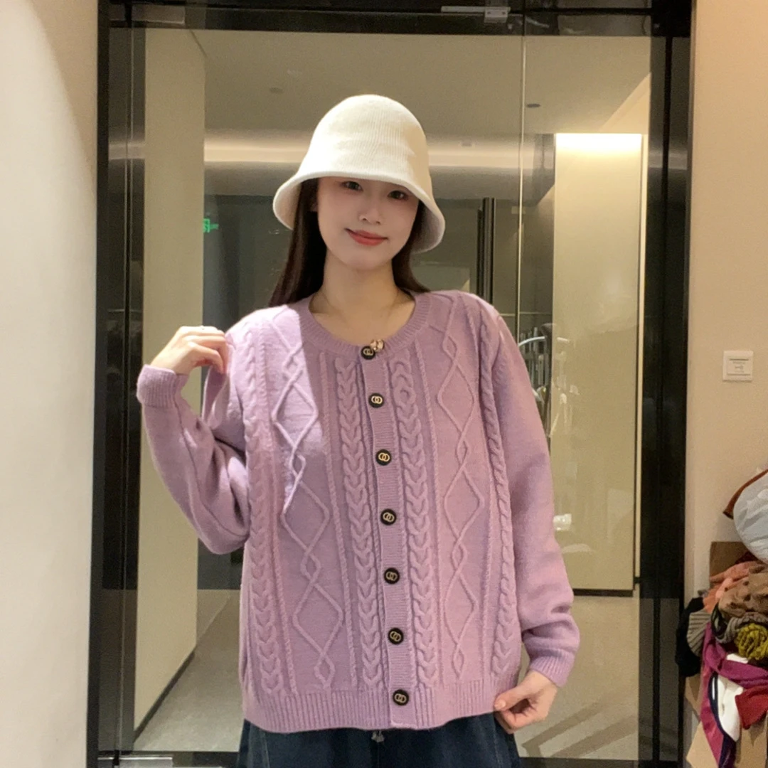 温柔风针织开衫女202秋冬新款宽松圆领厚款针织秋冬毛针织衫长袖