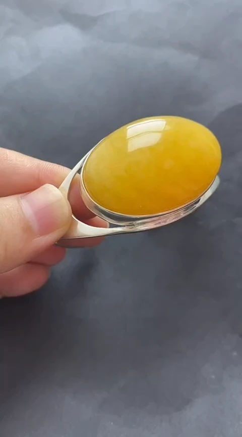 银S925镶嵌琥珀裸石蜜蜡手镯