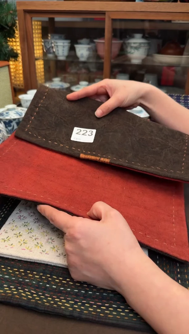 【闪购商品】织绣Cici手作刺子绣植物染柿染茶席-223