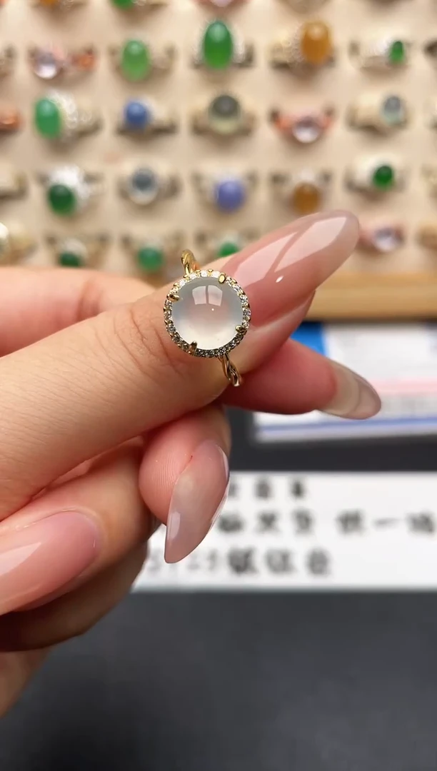 银S925镶嵌戒指翡翠一物一证一礼盒