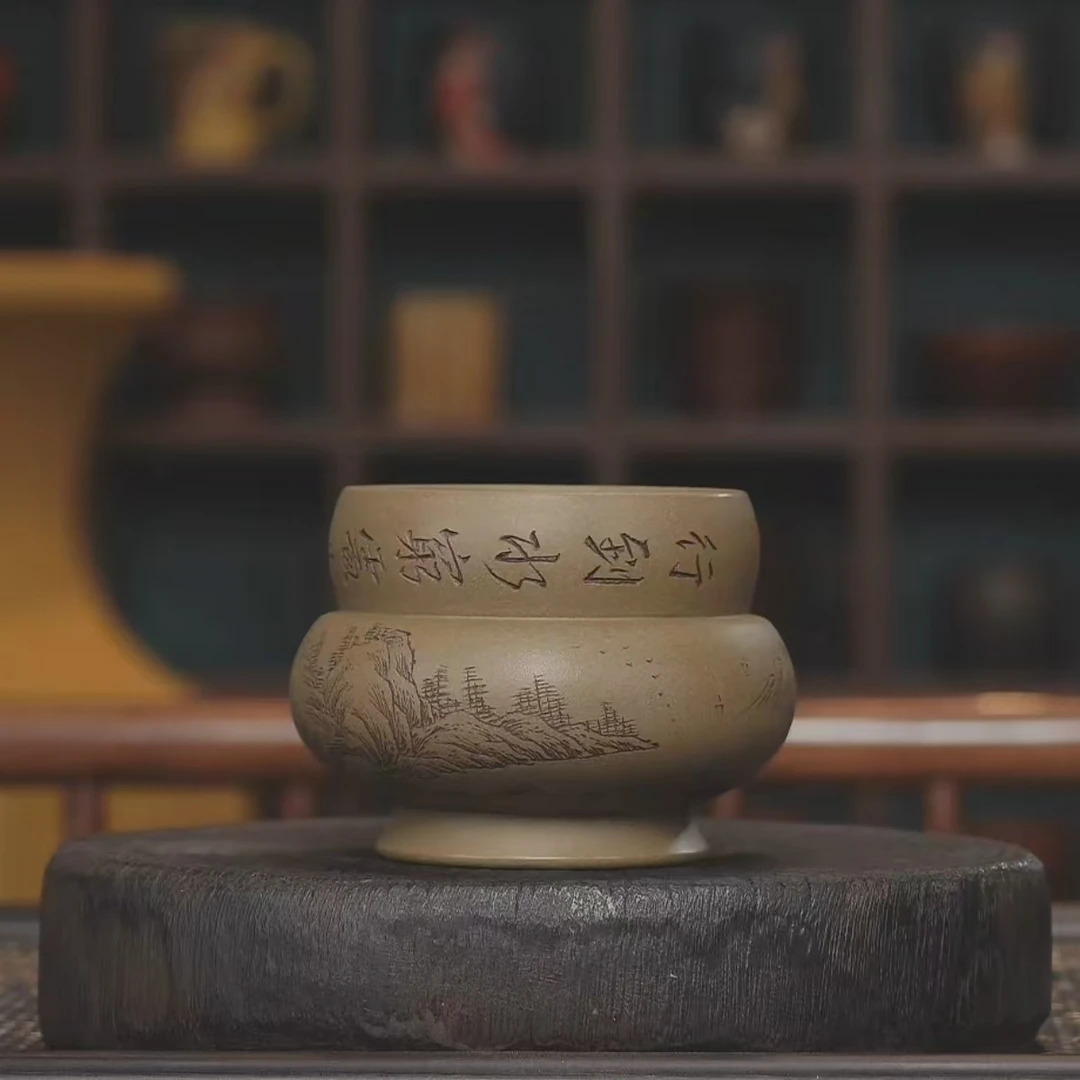 手工杯 | 拙刀刻绘葫芦大容量山水手工主人杯