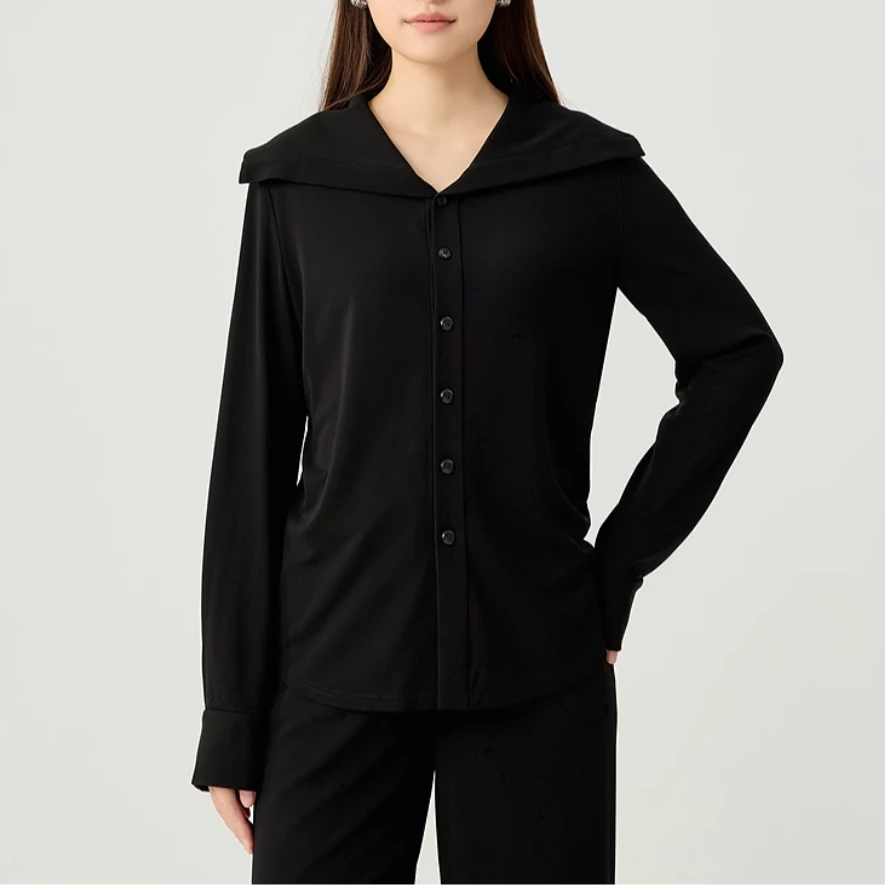 GIRDEAR/哥弟经典百搭柔软光滑大翻领排扣休闲衬衫130003