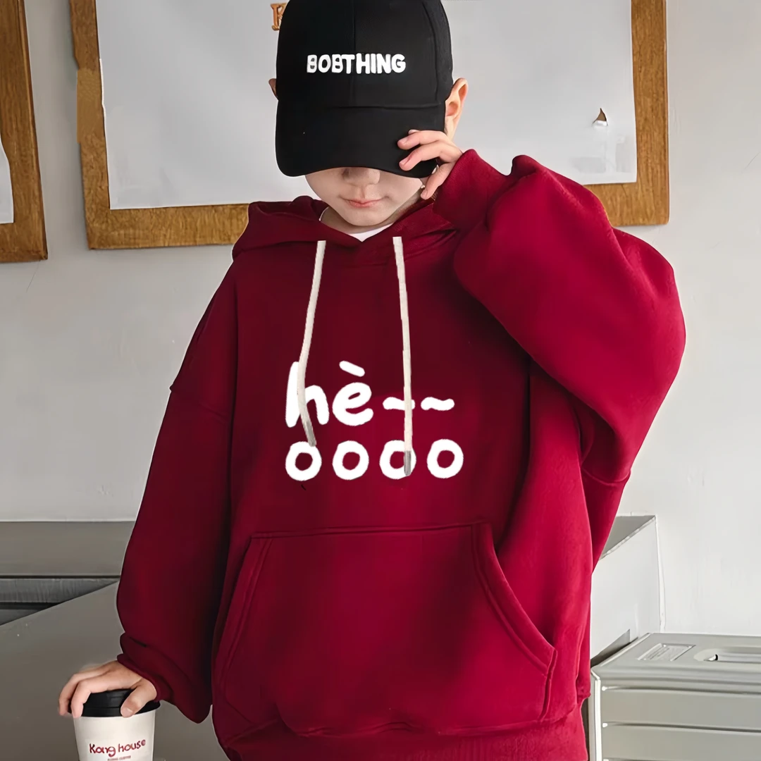 加绒儿童冬季时尚洋气宽松连帽百搭韩版卫衣中大童套头休闲上衣