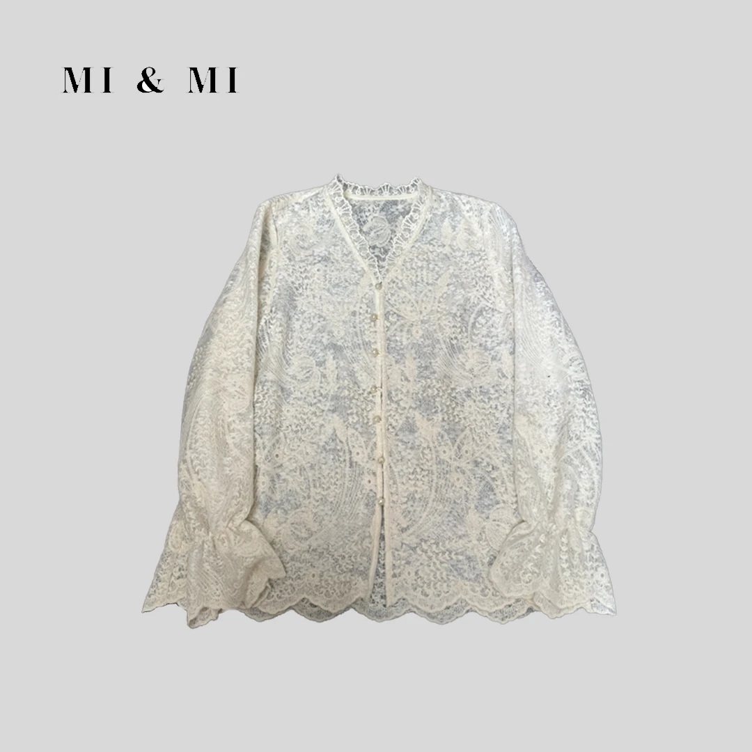 MI & MI 法式蕾丝花边镂空钩花打底衫 2502-034