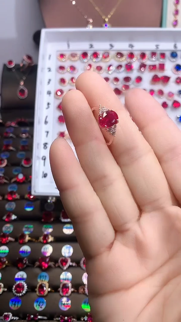 【闪购商品】红宝石戒指银S925镶嵌玫瑰金7.9