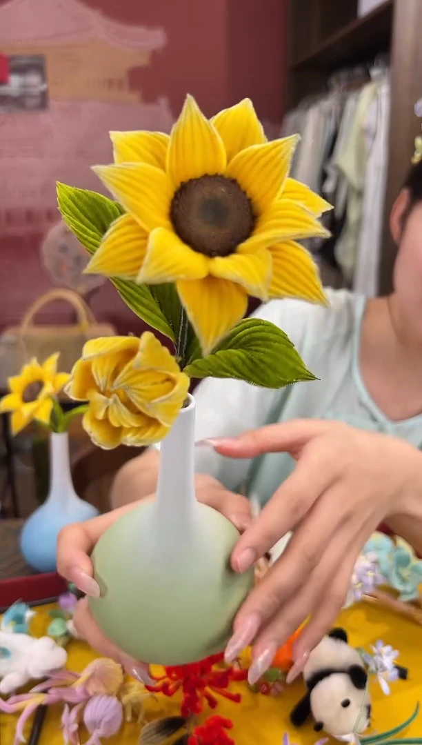 刺绣双头非遗绒花（发饰）