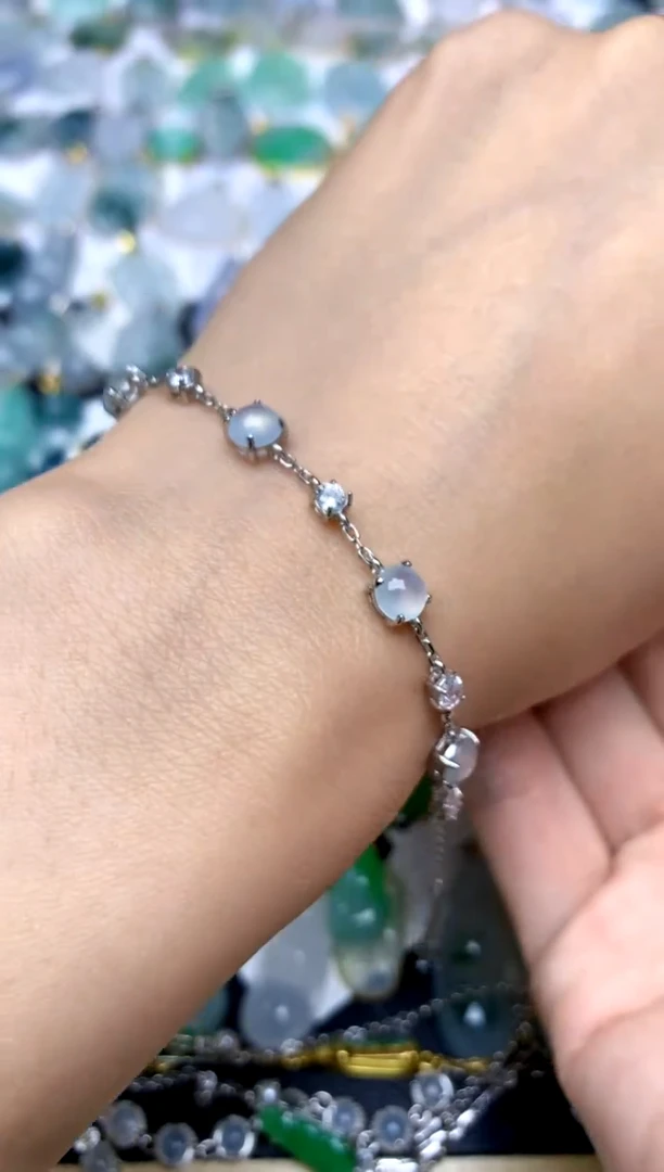 银S925镶嵌手链翡翠天然A货翡翠