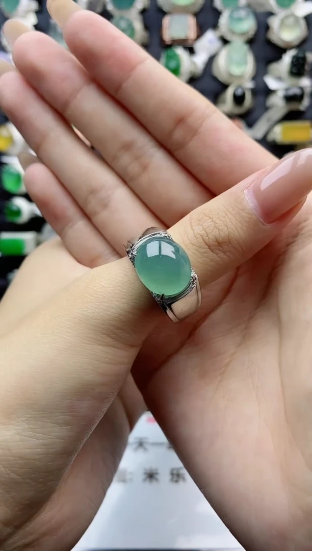 【闪购商品】翡翠戒指银S925镶嵌天然翡翠开口男戒