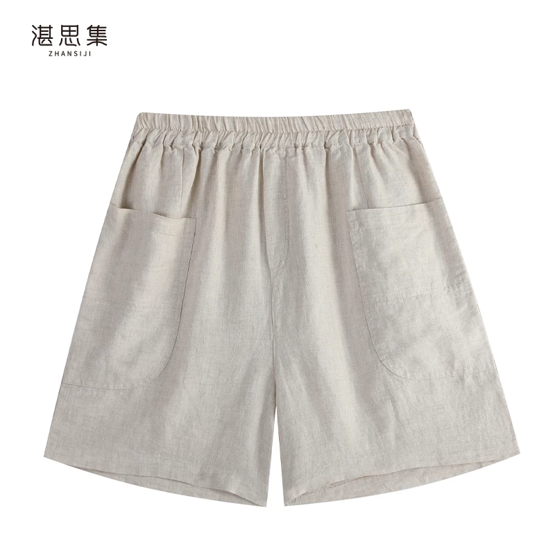 ZENS·100亚麻短裤松弛感百搭老钱风透气松紧腰休闲慵懒风亚麻短裤
