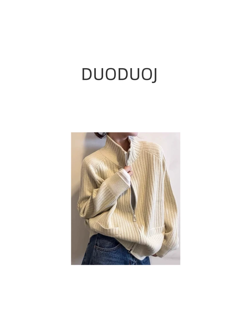 【DuoDuoJ】【坑条立领拉链毛衣】韩系休闲百搭宽松半高领秋冬毛衣