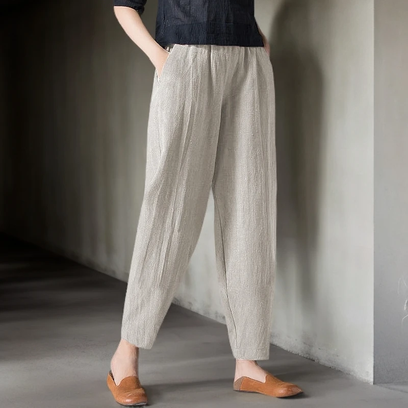 清仓捡漏棉麻九分裤女2025夏季宽松大码哈伦裤透气显瘦高腰休闲裤