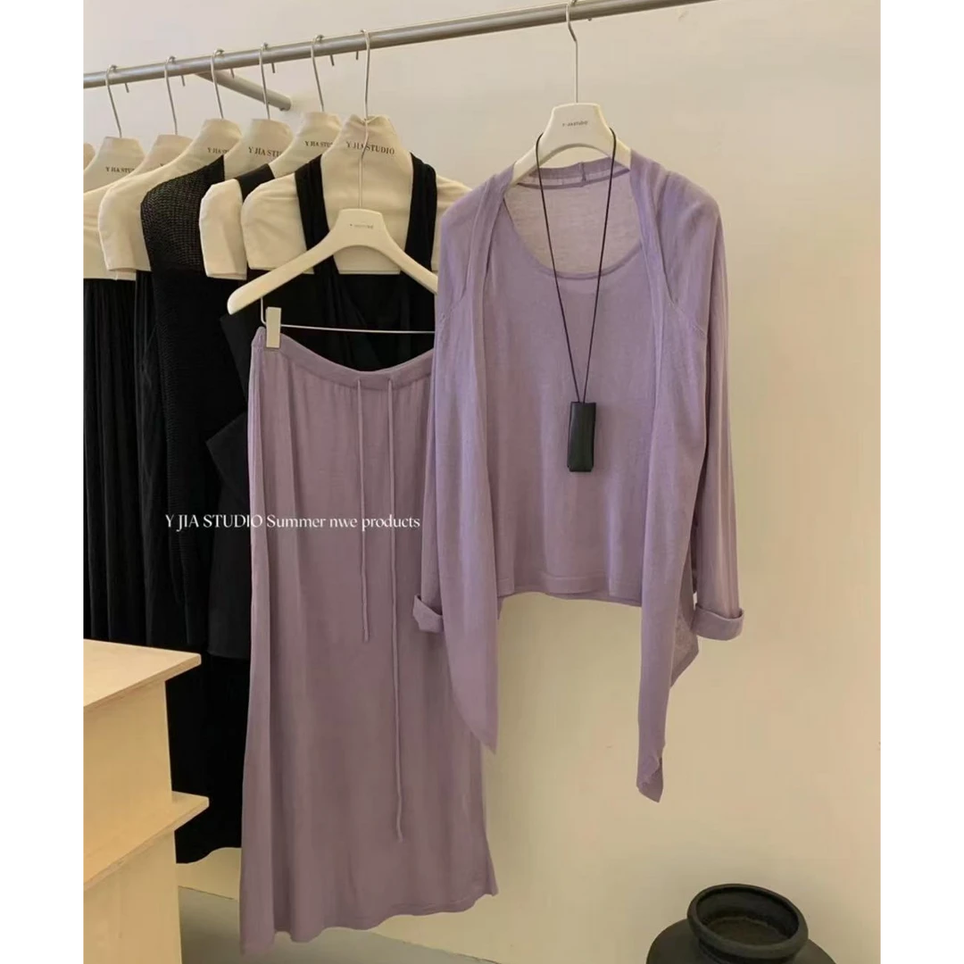 【ZZ严选】72344针织衫披肩吊带背心女清冷高级感气质半身裙套装夏