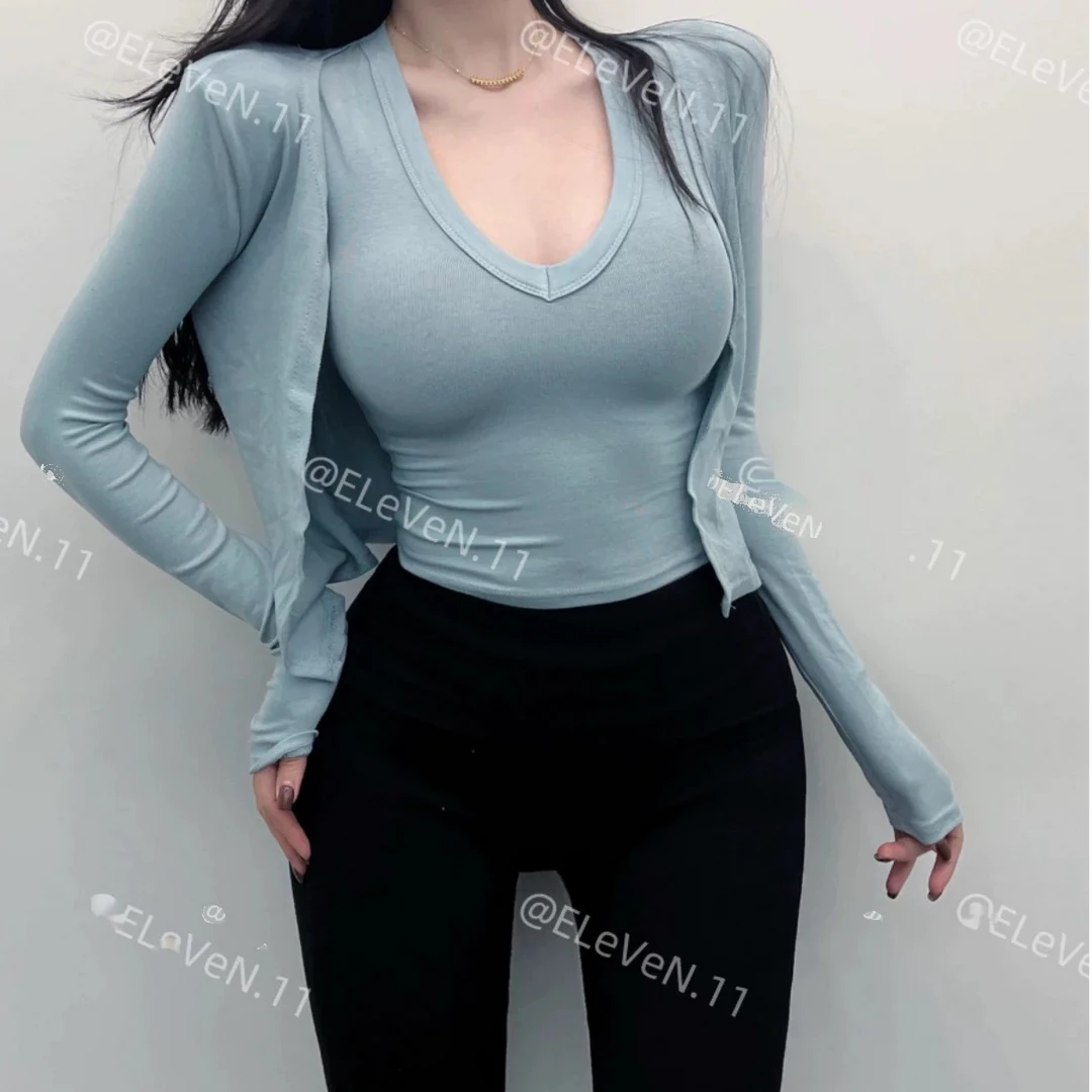 AL SHOP【美式偏爱】韩系百搭V领背心外披两件套上衣