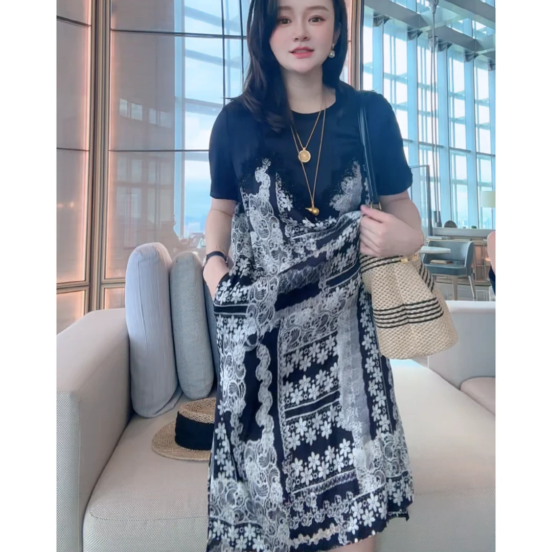 【丝芙玉禄】(S392)真丝圆领时尚宽松减龄百搭气质时尚女装连衣裙