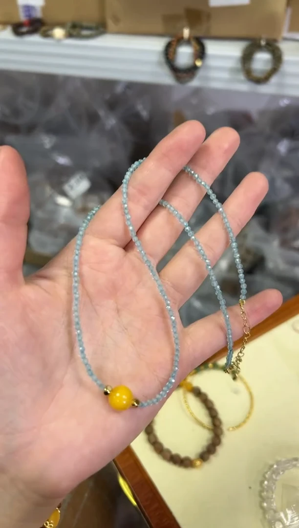 【闪购商品】托帕石颈饰未镶嵌托帕石琥珀蜜蜡珠项链[3296]