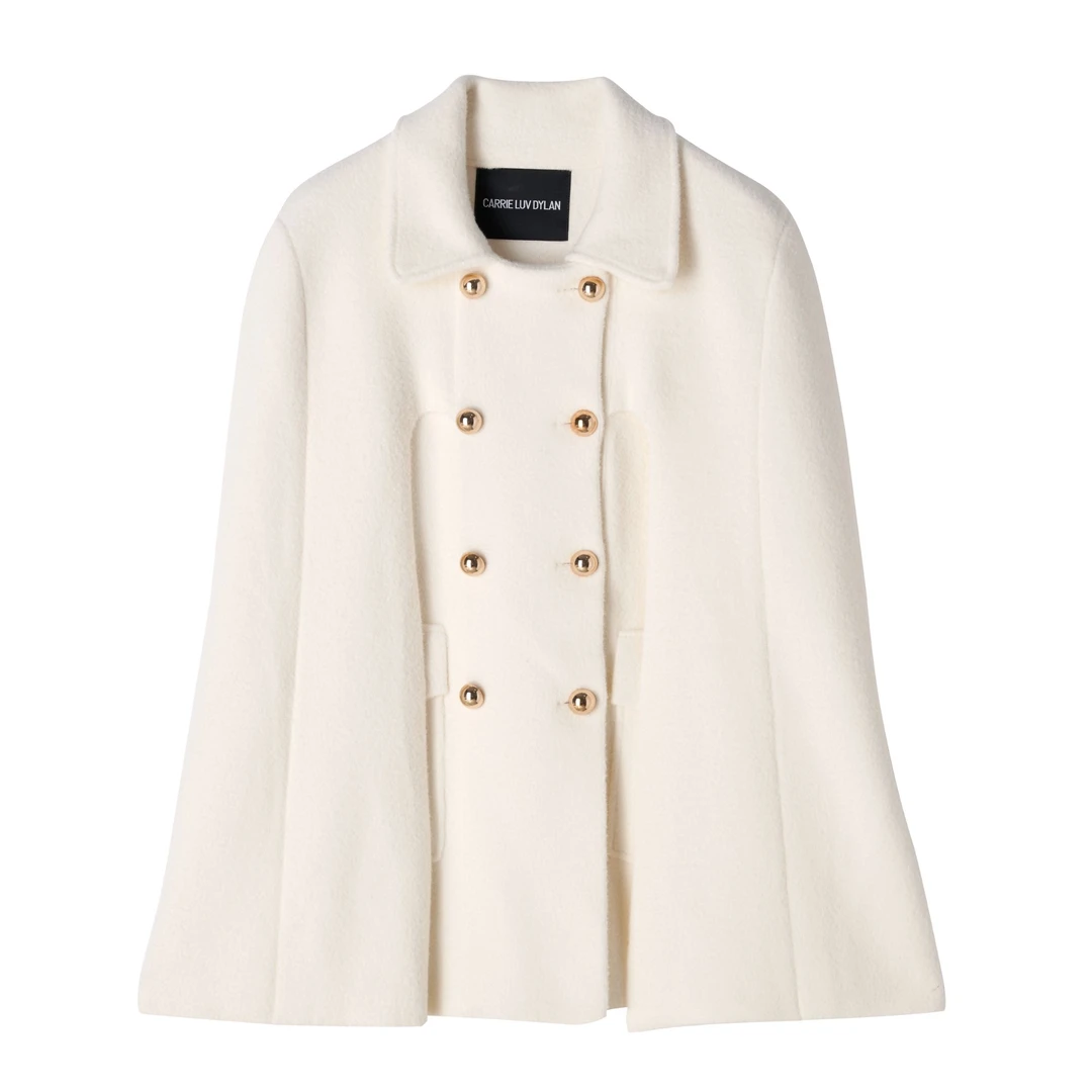 CLD品牌 24AW新品赫本风双排扣双面呢斗篷大衣 QW24128