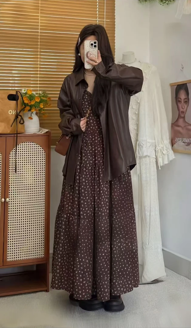 大码连衣裙圆点少女风包臀裙长裙时尚套装搭配皮衣99536