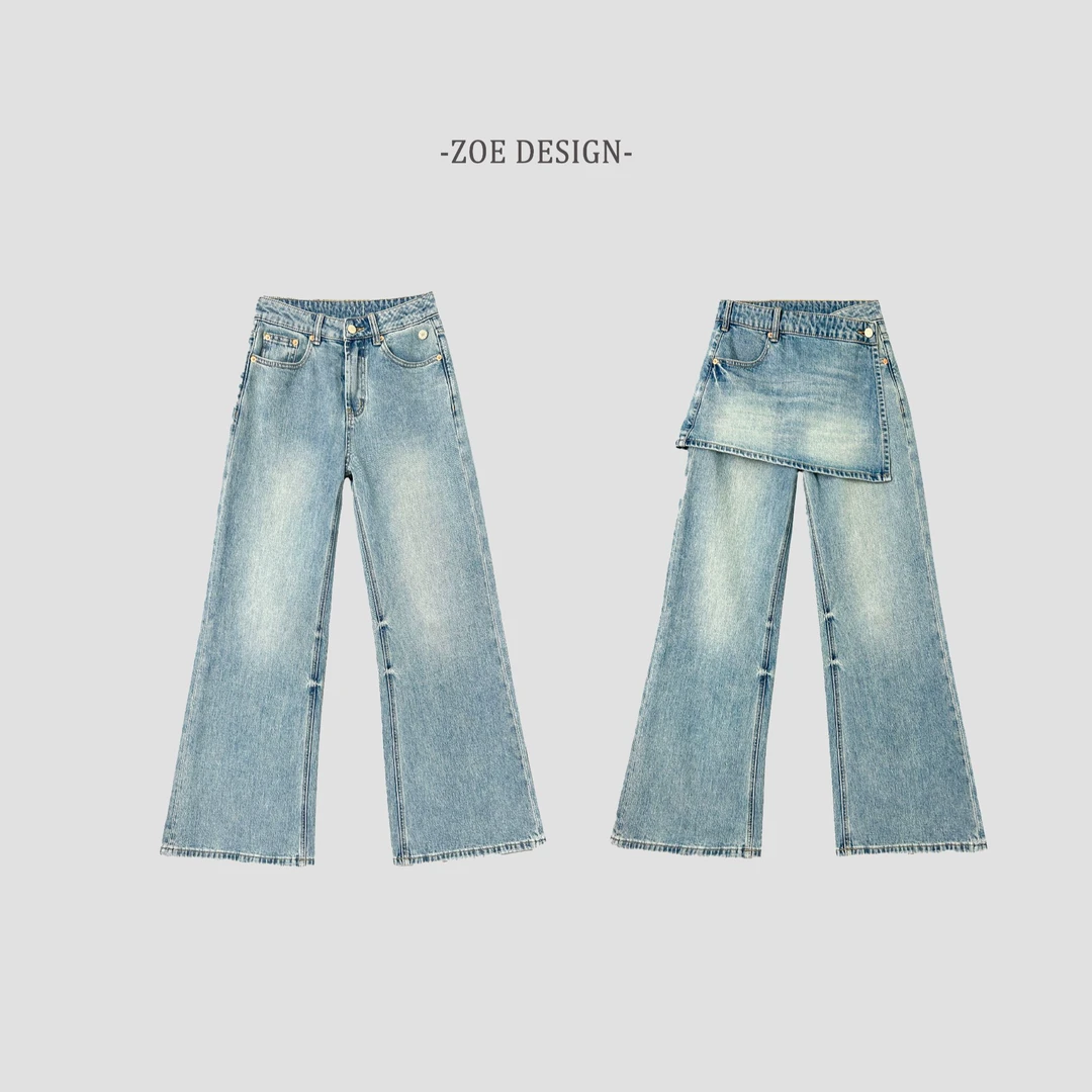 Zoe Studio 可拆卸两穿阔腿裤设计感牛仔裤-93011