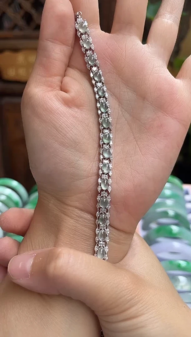 未镶嵌手链翡翠耿**河玻璃种水蛋面手链