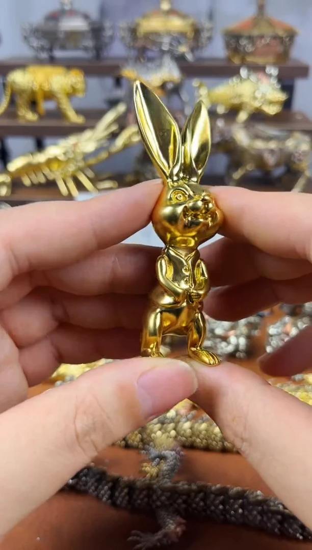 生肖兔黄铜摆件实心