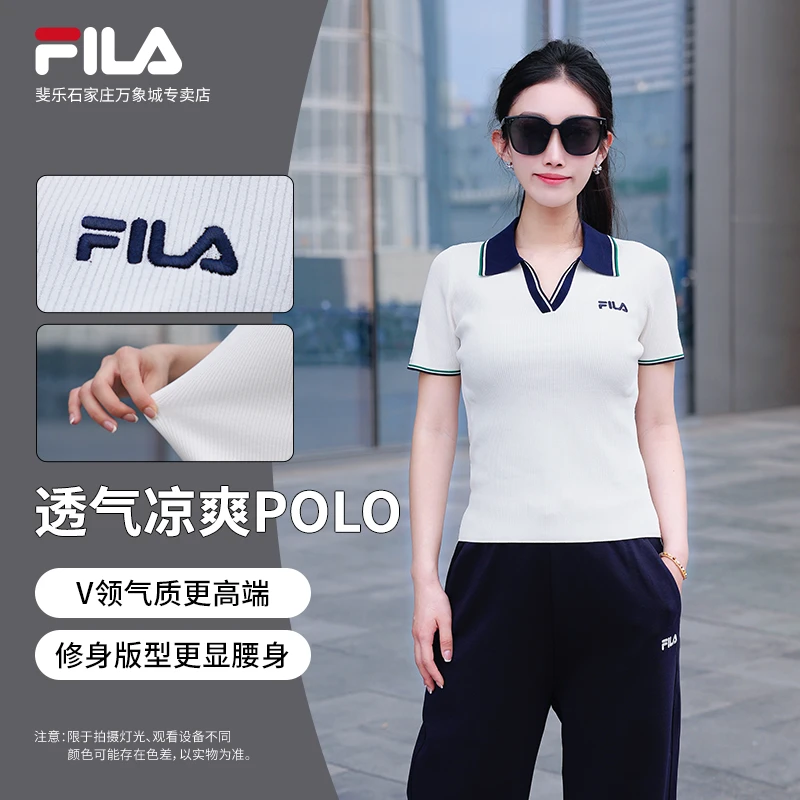 【轻柔透气】FILA/斐乐女夏季新款经典百搭休闲翻领短袖F11W539402F