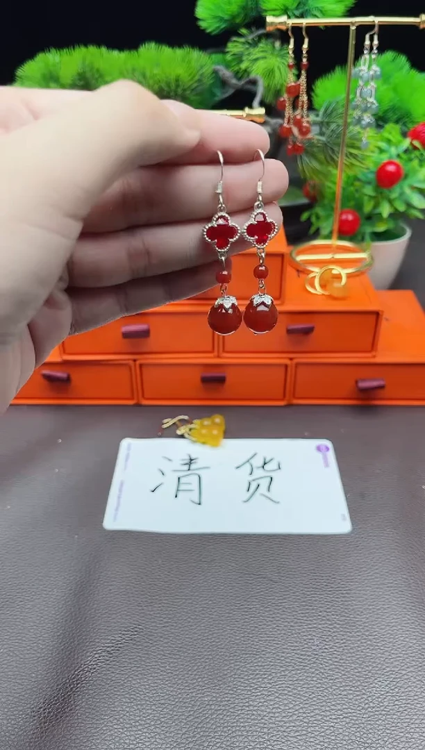 玛瑙/玉髓耳饰银S925镶嵌233