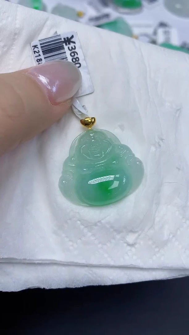 翡翠18K金镶嵌颈饰天然缅甸翡翠A货
