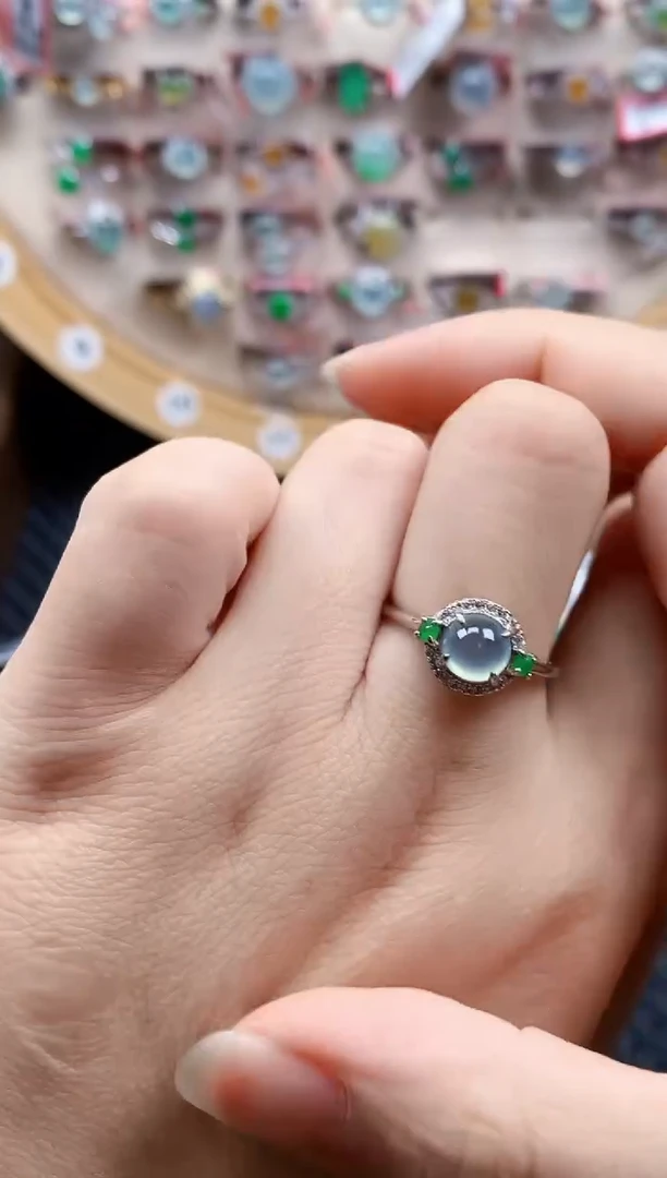 银S925镶嵌戒指翡翠天然A货缅甸翡翠