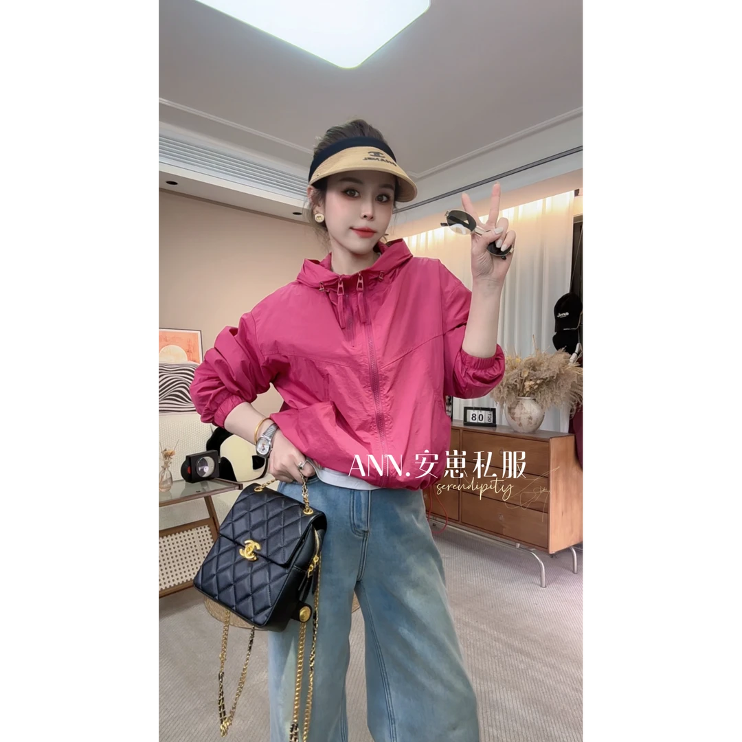 短款2025新款连帽防晒衣女夏季小个子运动双拉链外套休闲防晒服