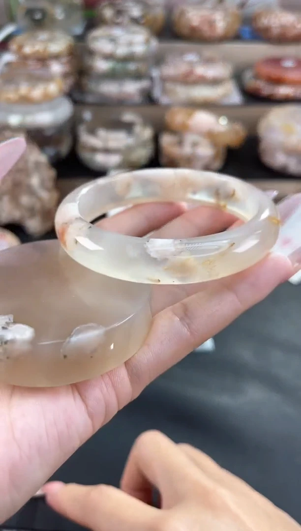 未镶嵌手镯石英质玉天然樱花玛瑙手镯（镯心赠品不保证完美）59