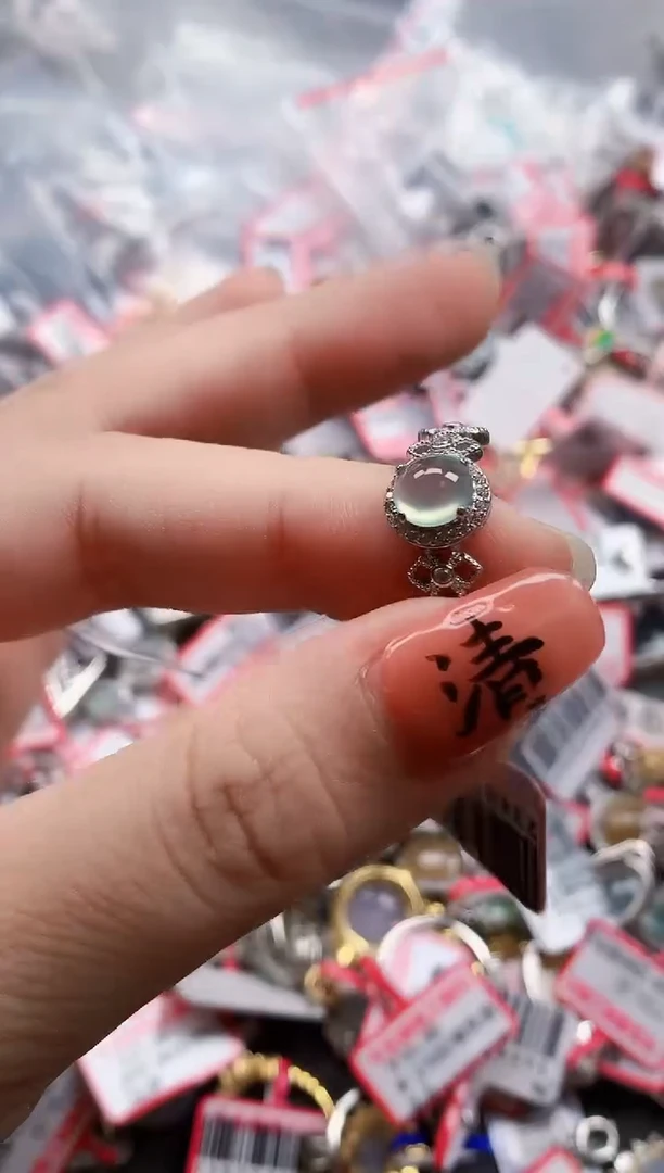 银S925镶嵌戒指翡翠天然A货缅甸翡翠