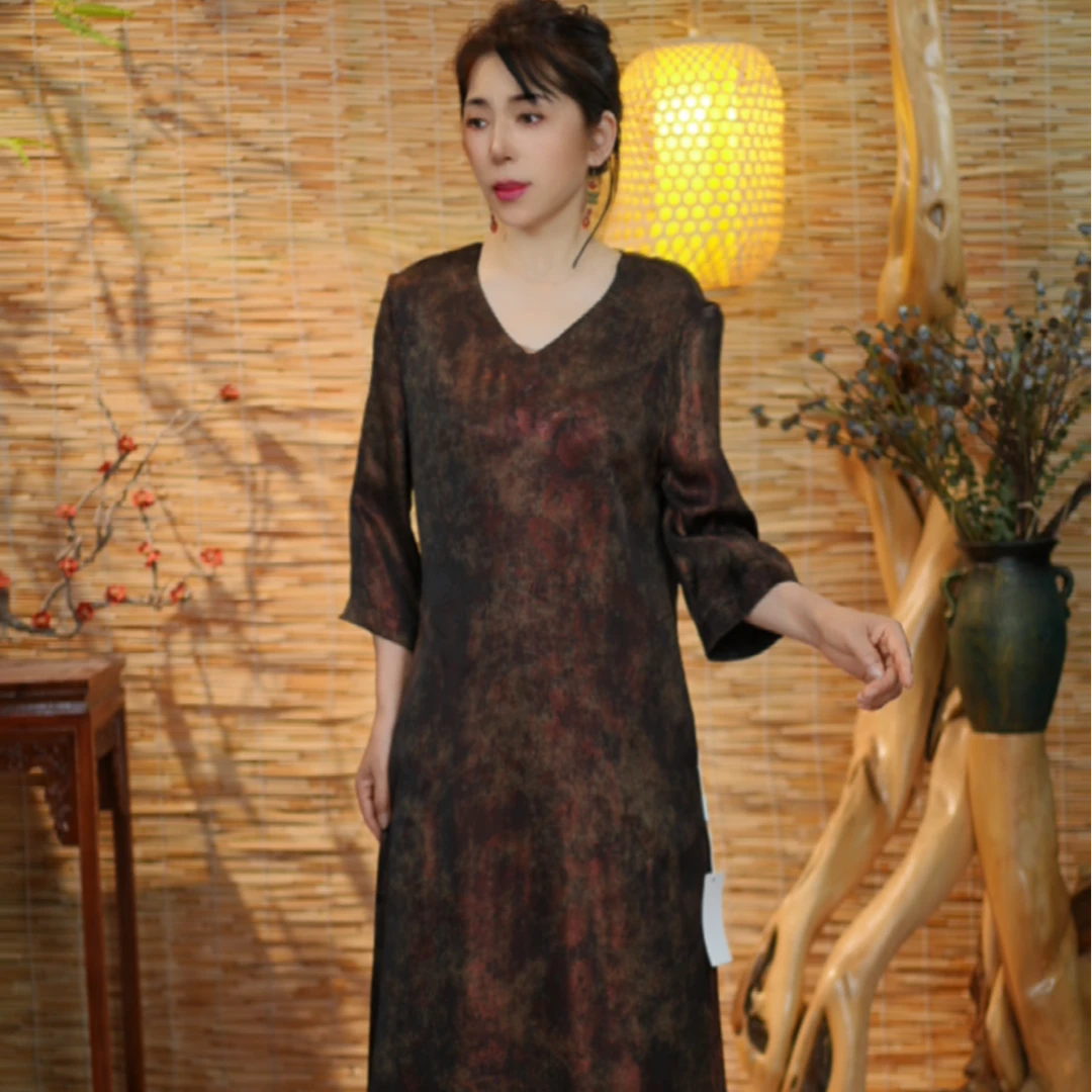 【骑袍惊鸿连衣裙】新中式气质复古连衣裙中长款时尚印花百搭