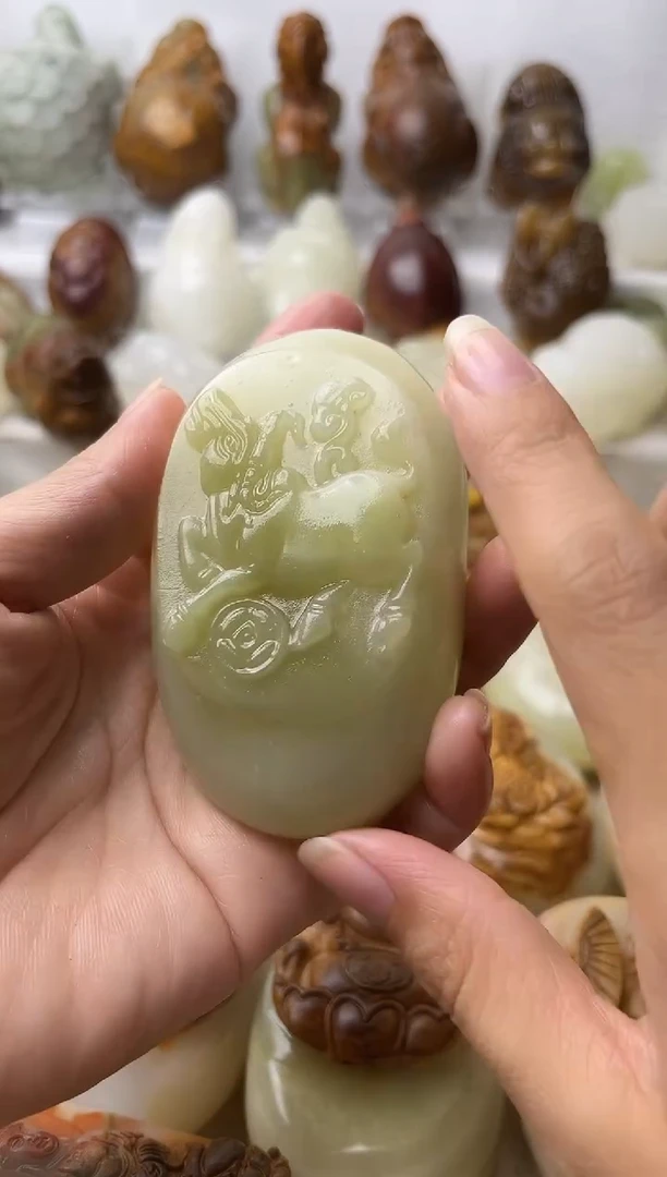 石材方解石手把摆件不退换牛
