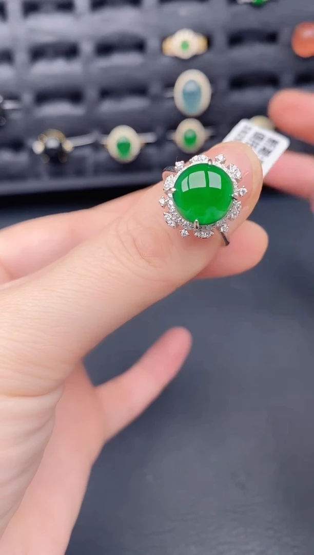 银S925镶嵌戒指翡翠天然a货翡翠137