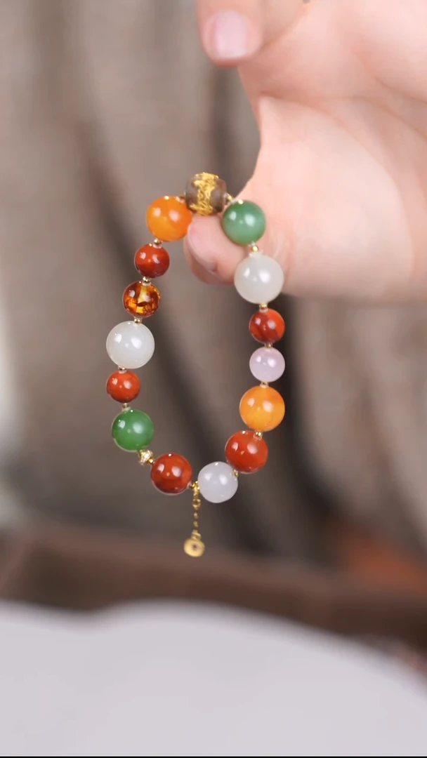 18K金镶嵌手链南红玛瑙@