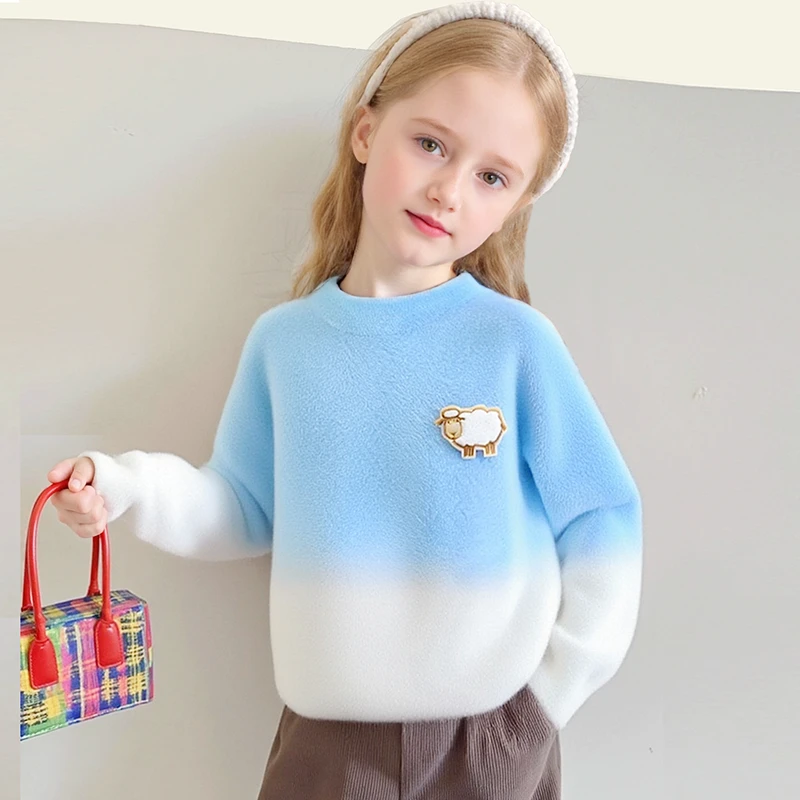 女童卫衣毛衣休闲风套头渐变圆领长袖针织衫秋冬儿童洋气打底