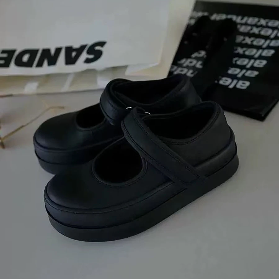 诗歌兰真皮女鞋2025春季新款时尚百搭魔术贴厚底松糕鞋玛丽珍单鞋