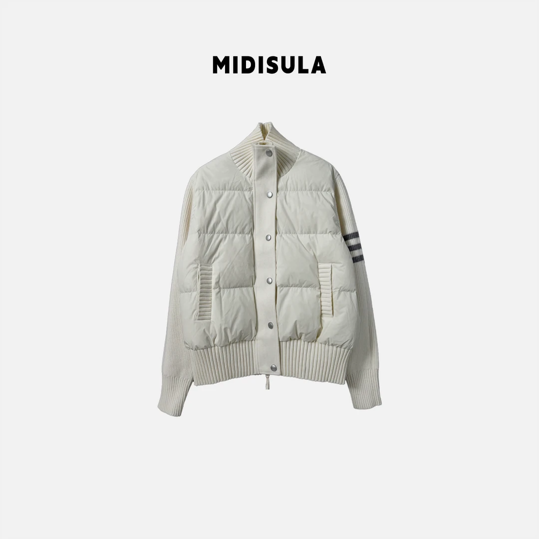 【H.MDSL】新款开衫羽绒服袖三杠针织拼接立领时尚外套#2181