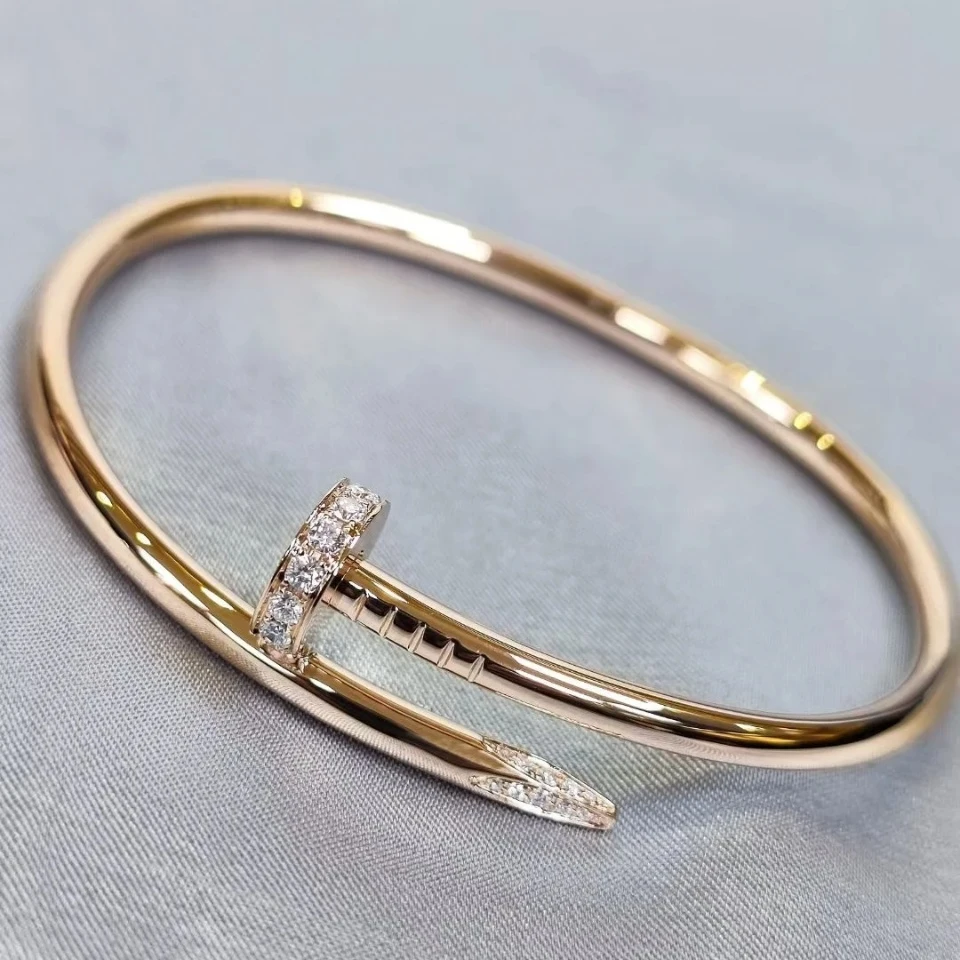 99新 Cartier/卡地亚 全款54000 小花6欢 钉子手镯半钻玫瑰金17
