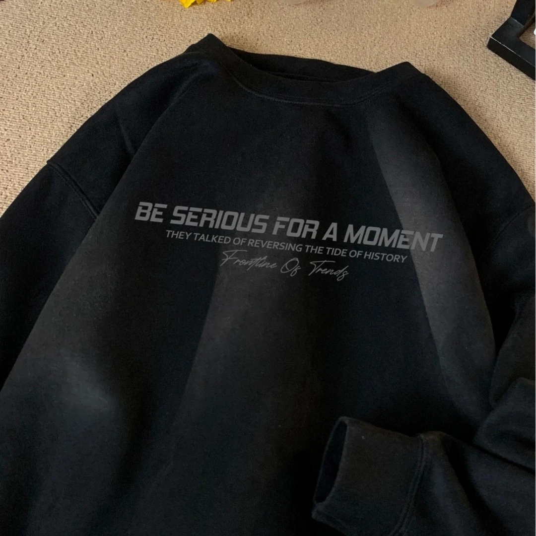 凯颂300斤大码美式潮牌高街仿麂皮绒圆领卫衣男女秋冬加绒上衣