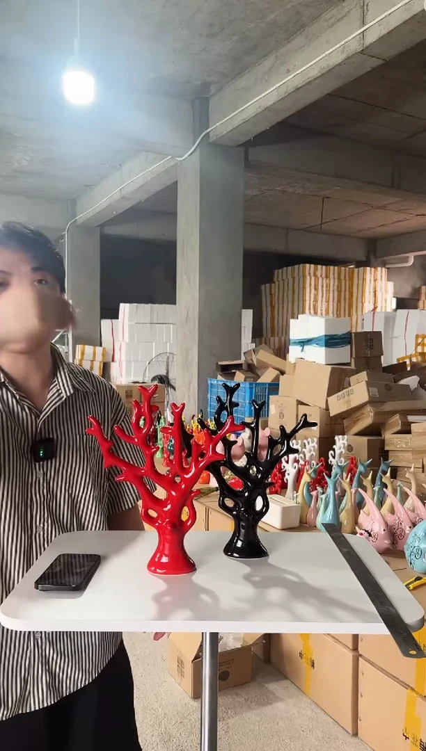 摆件正品陶瓷摆件红黑招财树一对