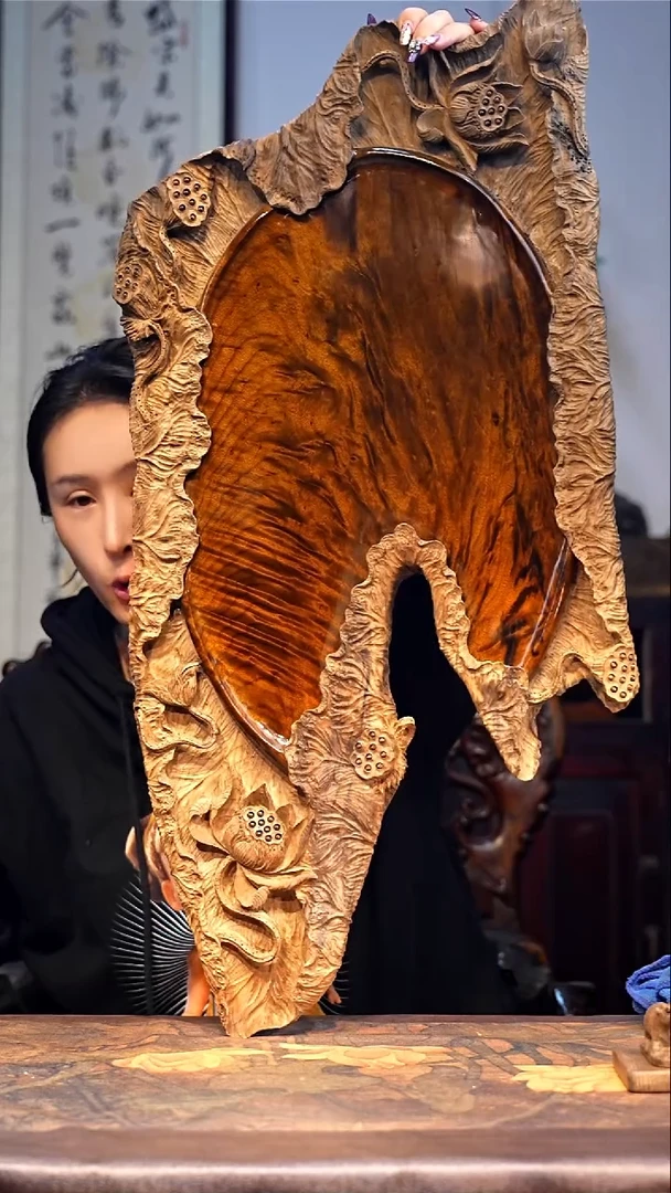 金丝楠小叶桢楠【55】雨滴凤尾纹 一木整雕 纯干料茶盘 尺寸84*38