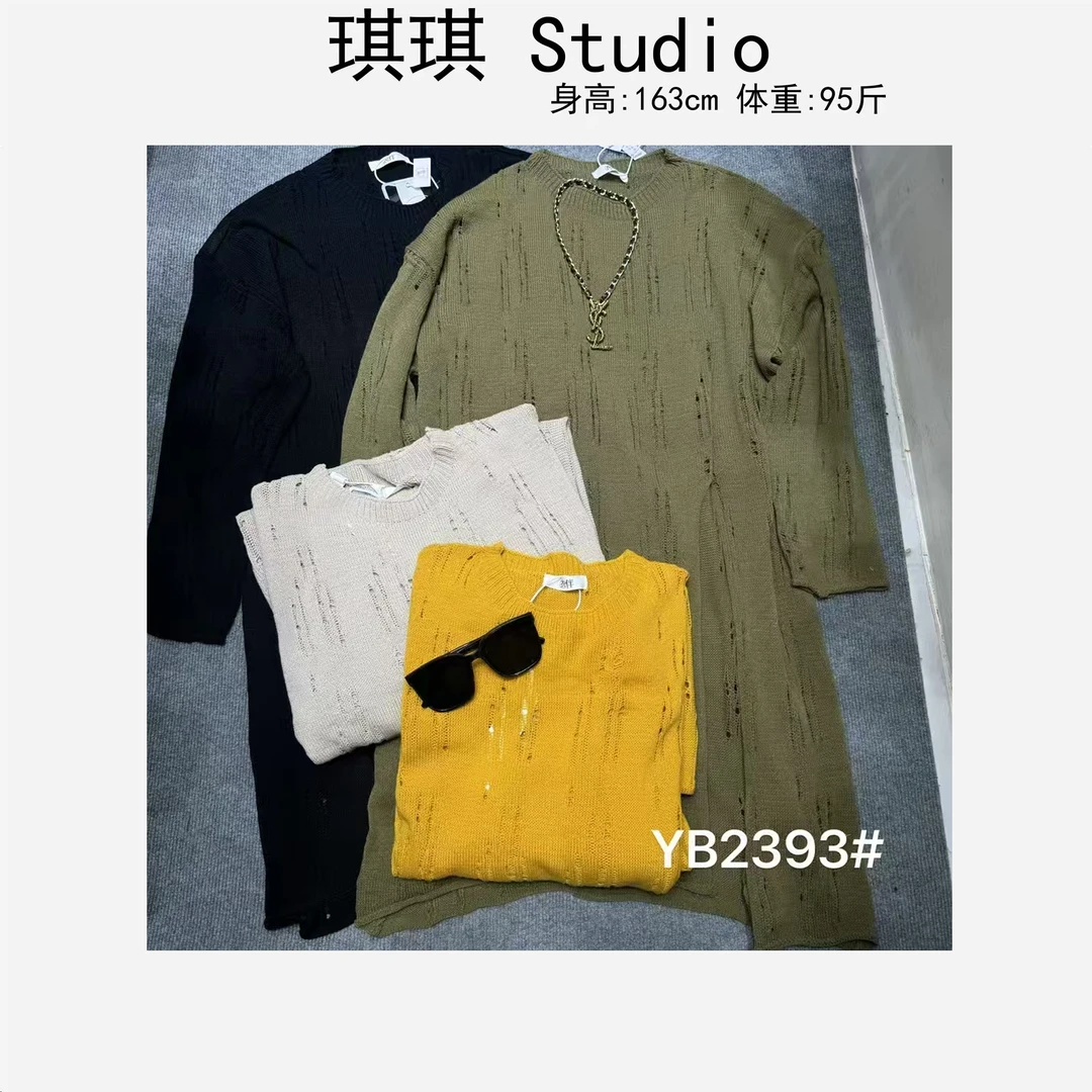 春季新款潮流气质时尚慵懒风破洞宽松显瘦减龄针织大板上衣2393-G