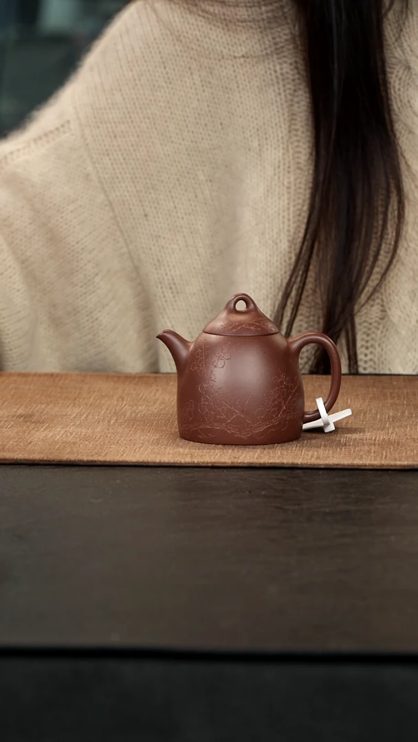 茶壶紫砂秦权老紫泥刻绘170cc