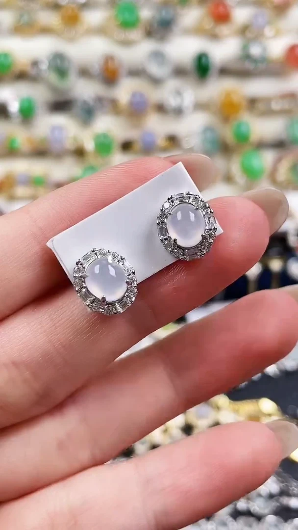 银S925镶嵌翡翠耳饰205