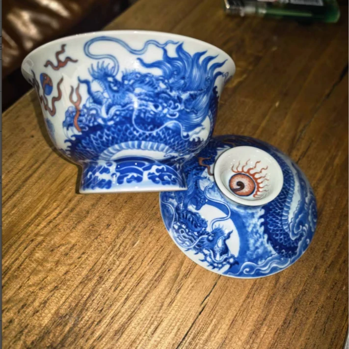 双龙元宝二才盖碗