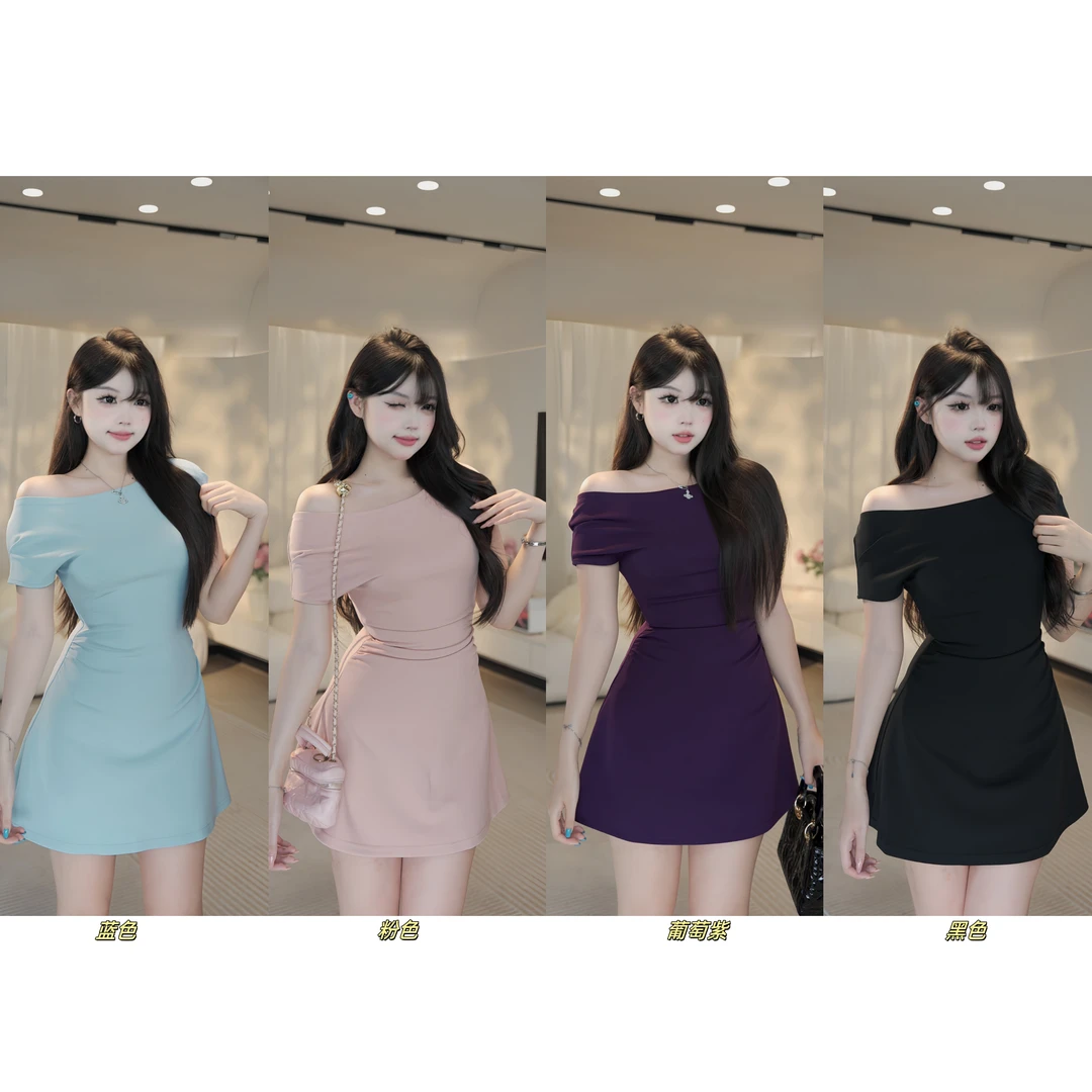 10.24清清【矜贵佳人】掐腰显瘦一字肩短款连衣裙5504M 5526M