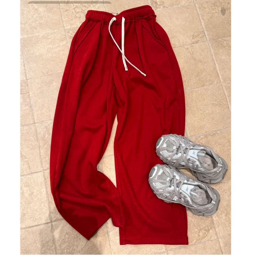 高腰直筒显瘦加绒休闲裤女冬季2025新款外穿时尚百搭垂感阔腿长裤