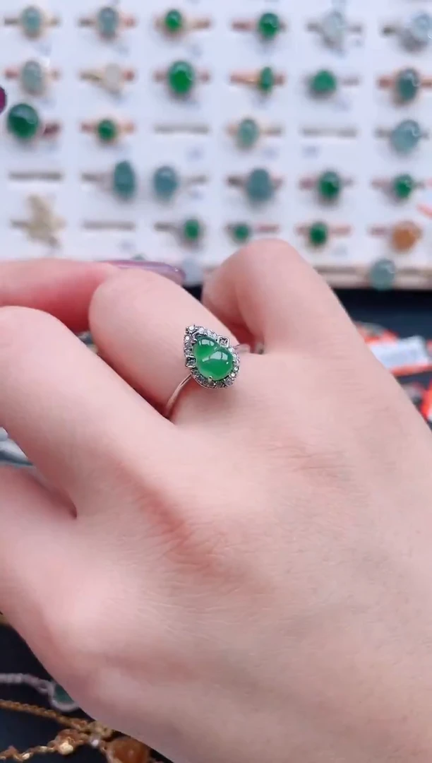 银S925镶嵌戒指翡翠天然翡翠