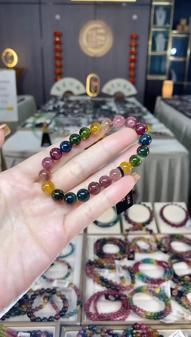 未镶嵌老矿碧玺色标彩虹单圈手串8mm+碧玺dan多样性发货一条